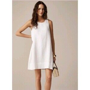NWT J.Crew Size M Maxine Button-Back Dress in Linen Sleeveless White BY820 $128